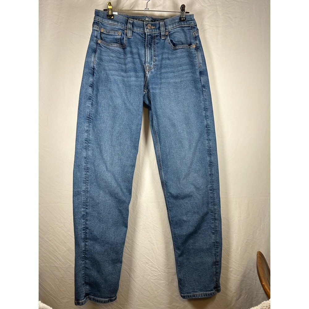 American Eagle 90s Straight Jeans Blue Medium Wash High Rise Stretch Size 0 Reg